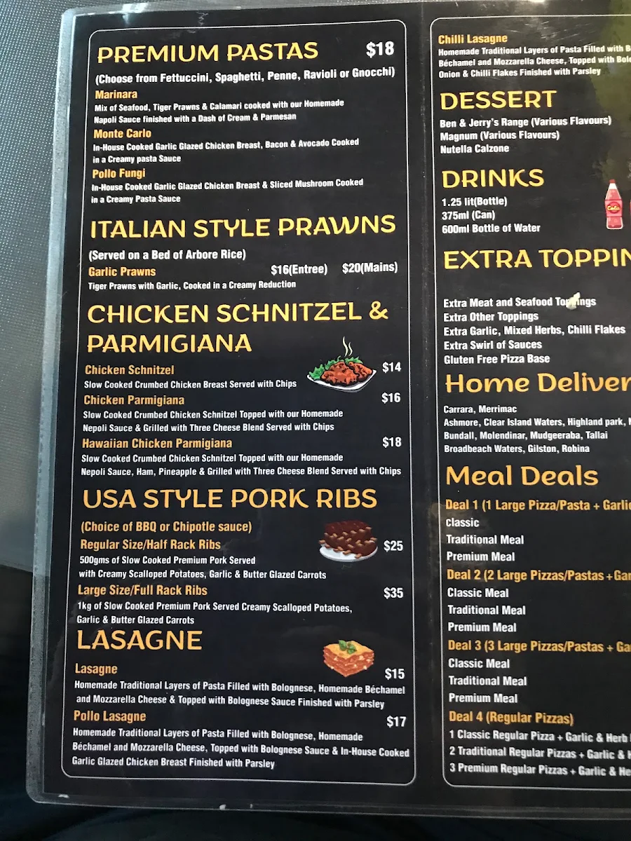 Menu, Proper Pizza Pasta and Ribs