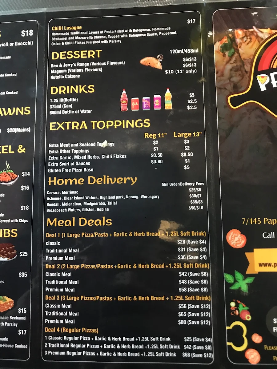 Menu, Proper Pizza Pasta and Ribs