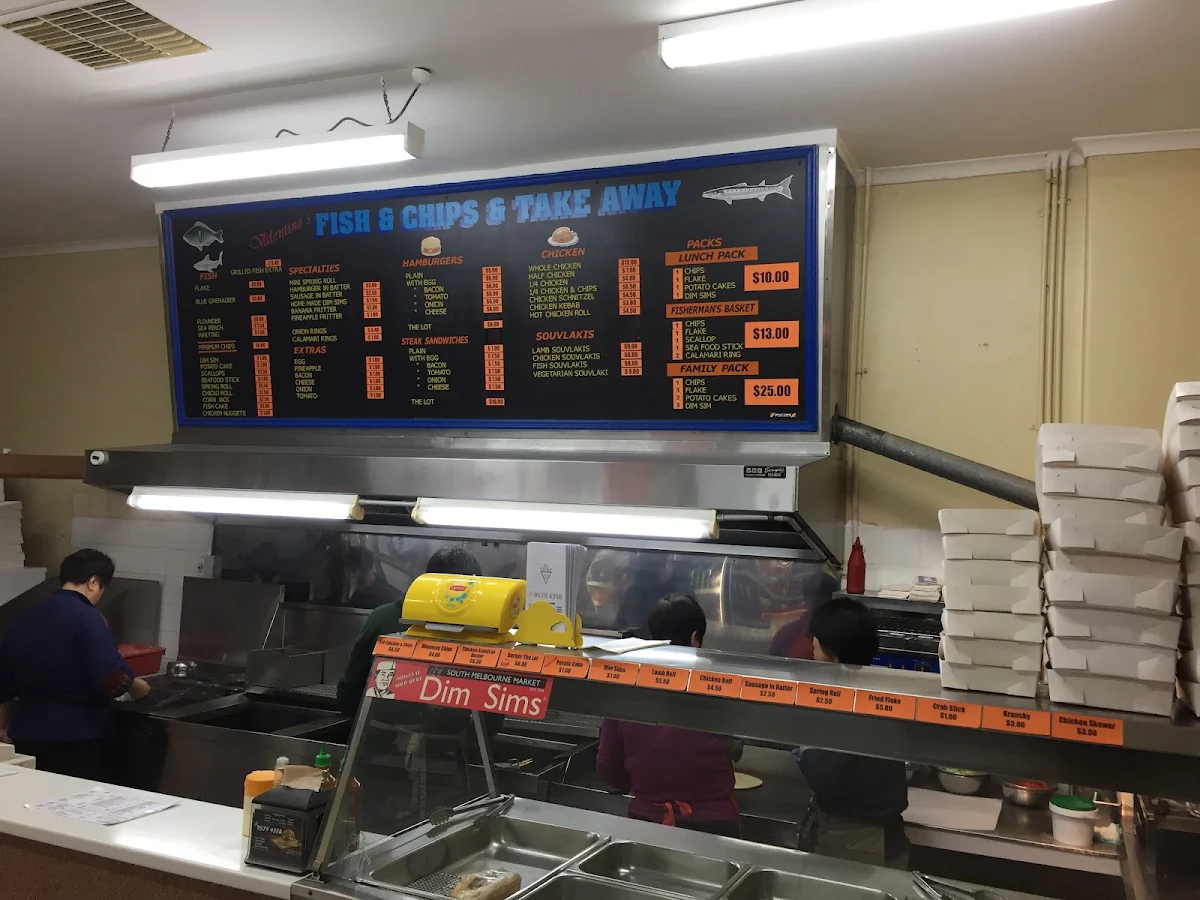 Menu, Valentinos Fish & Chips