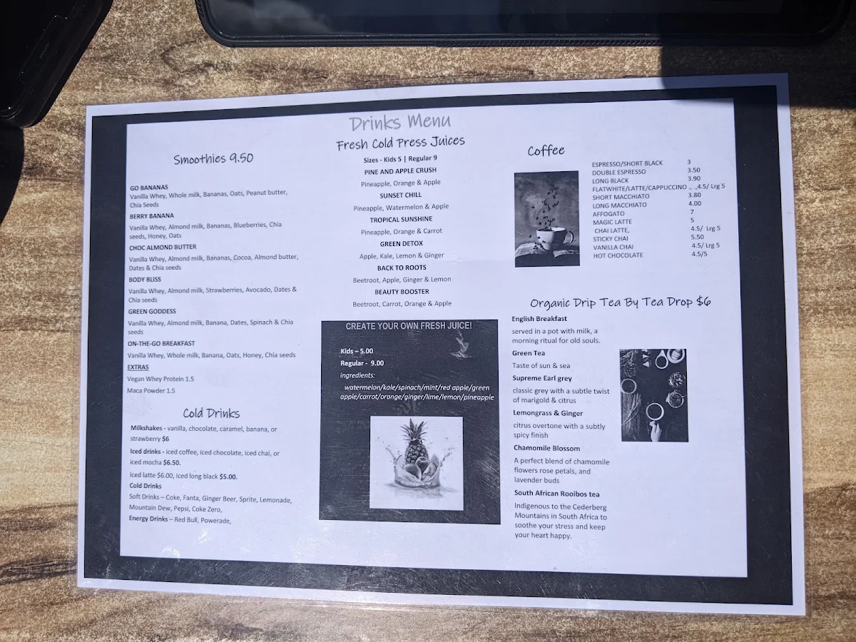 Menu, Madibaa Cafe