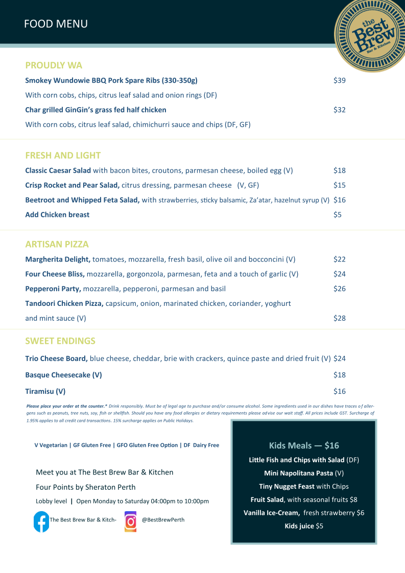 Menu, The Best Brew Bar & Kitchen