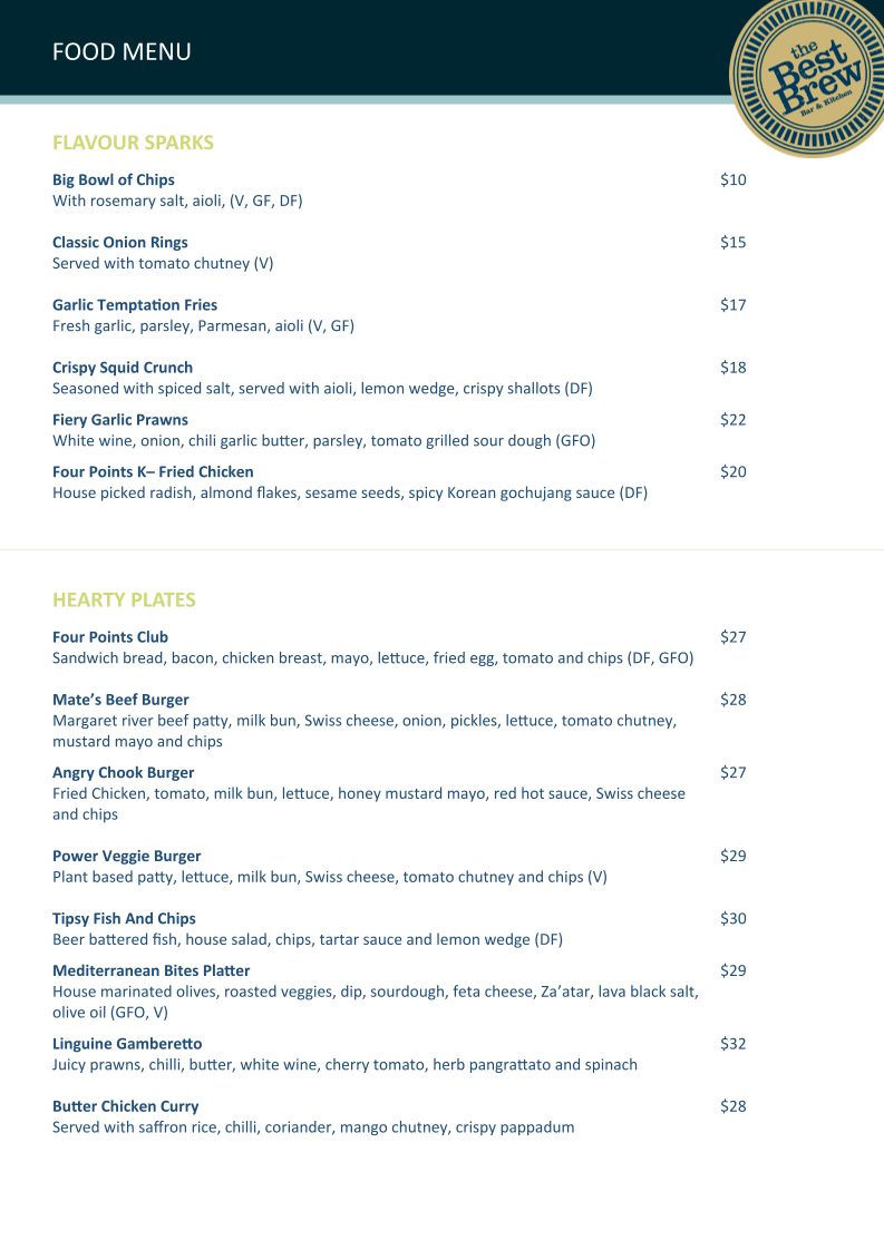 Menu, The Best Brew Bar & Kitchen
