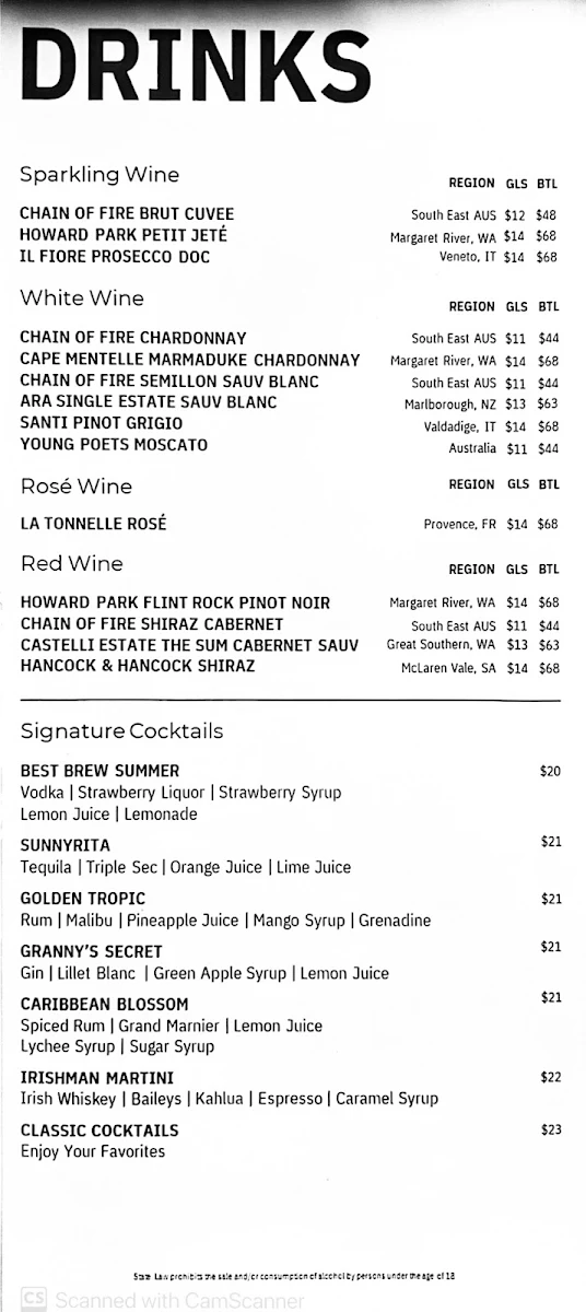 Menu, The Best Brew Bar & Kitchen