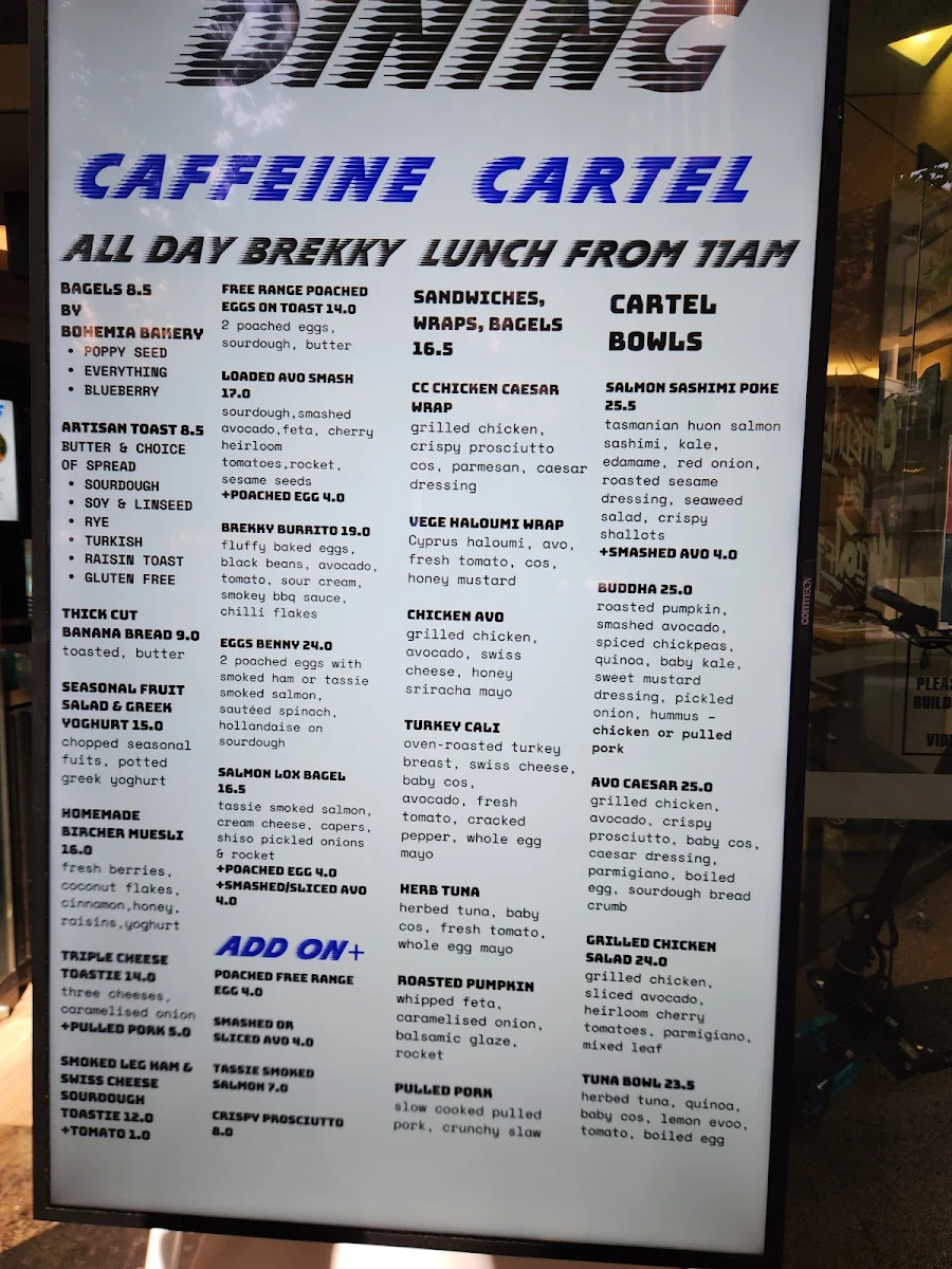 Menu, Caffeine Cartel