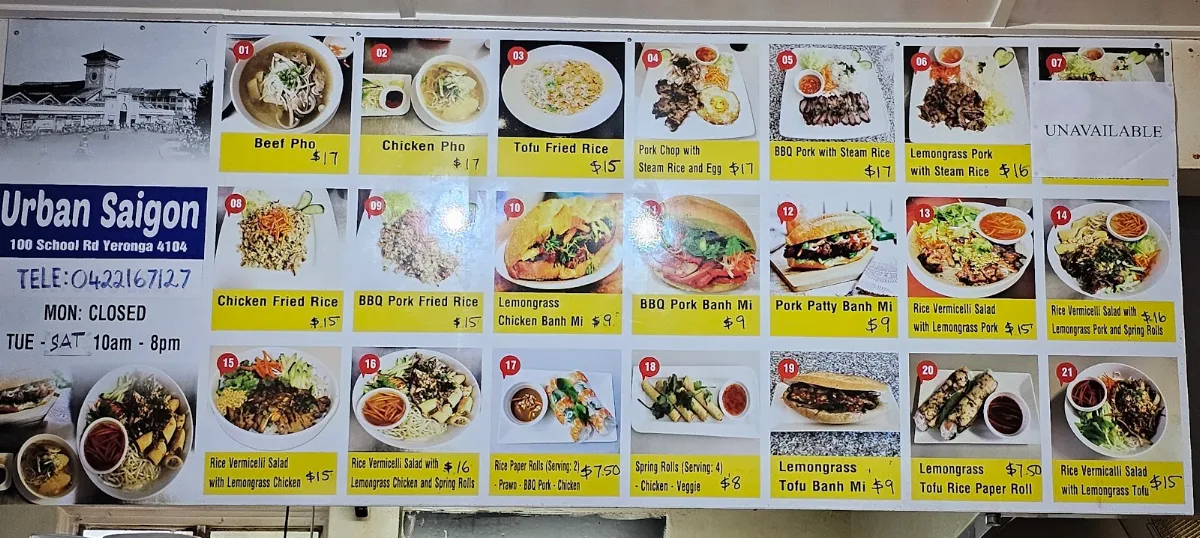 Menu, Urban Saigon
