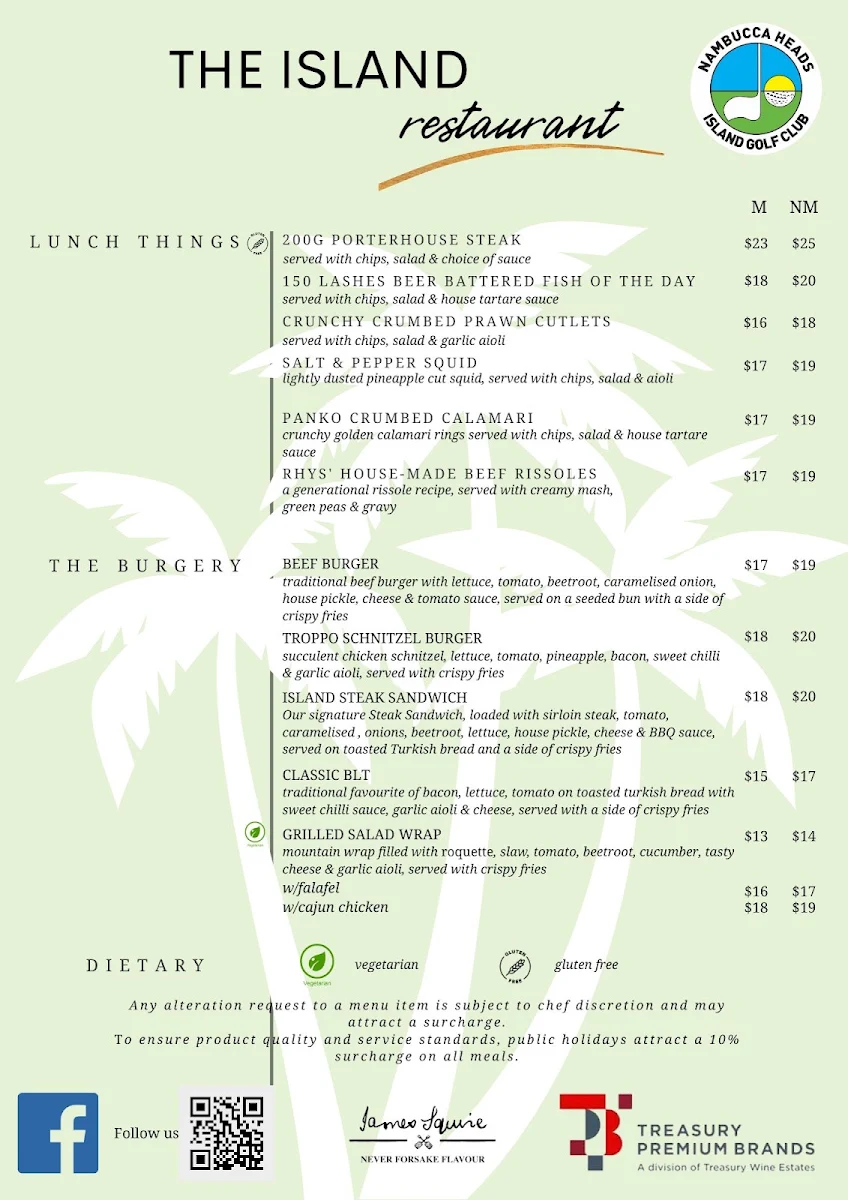 Menu, The Island Restaurant