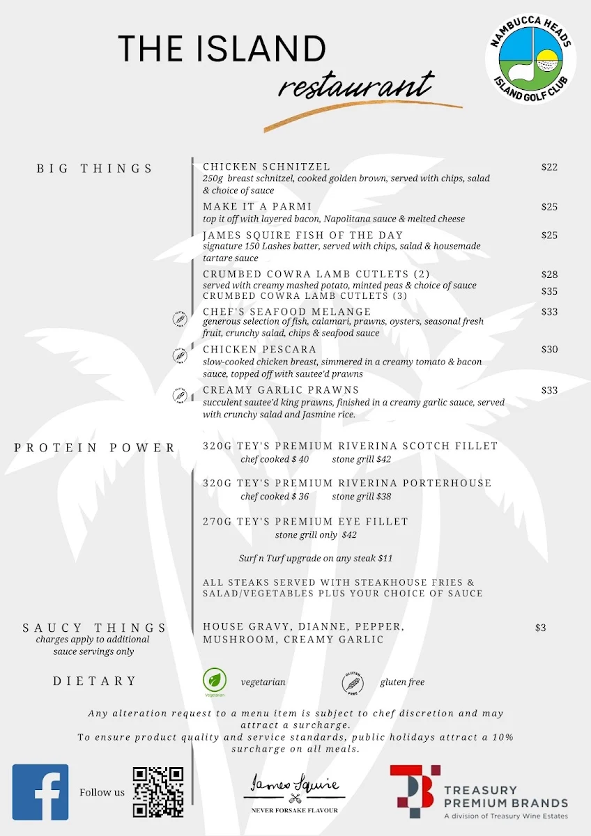 Menu, The Island Restaurant