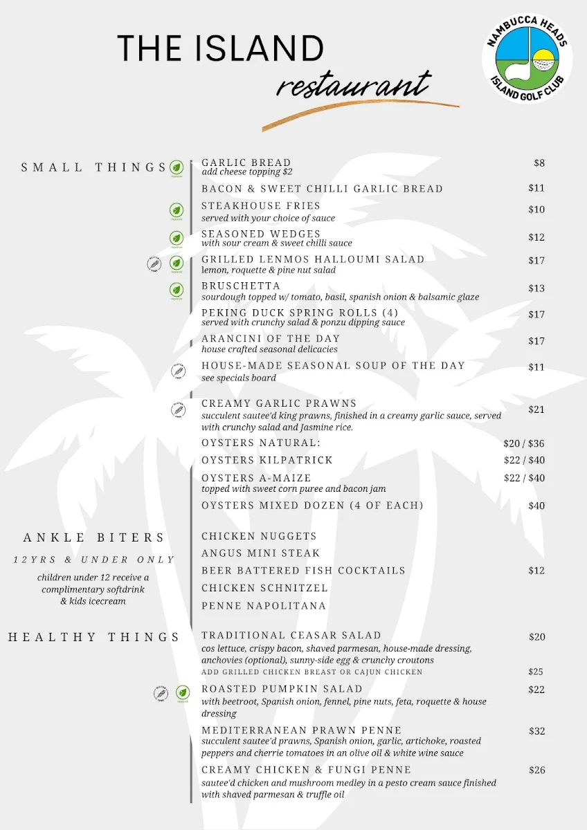 Menu, The Island Restaurant