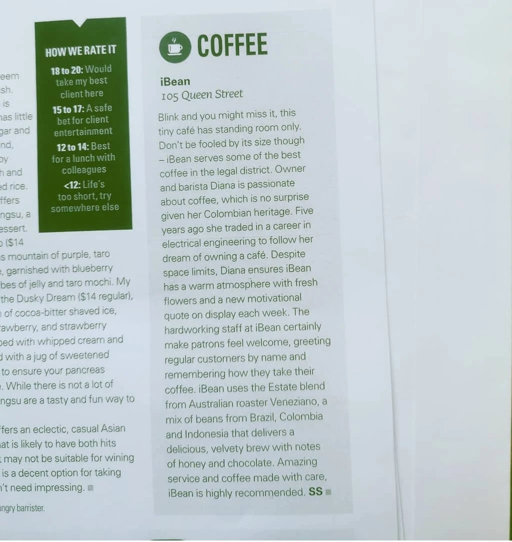 Menu, Tinto for coffee lovers
