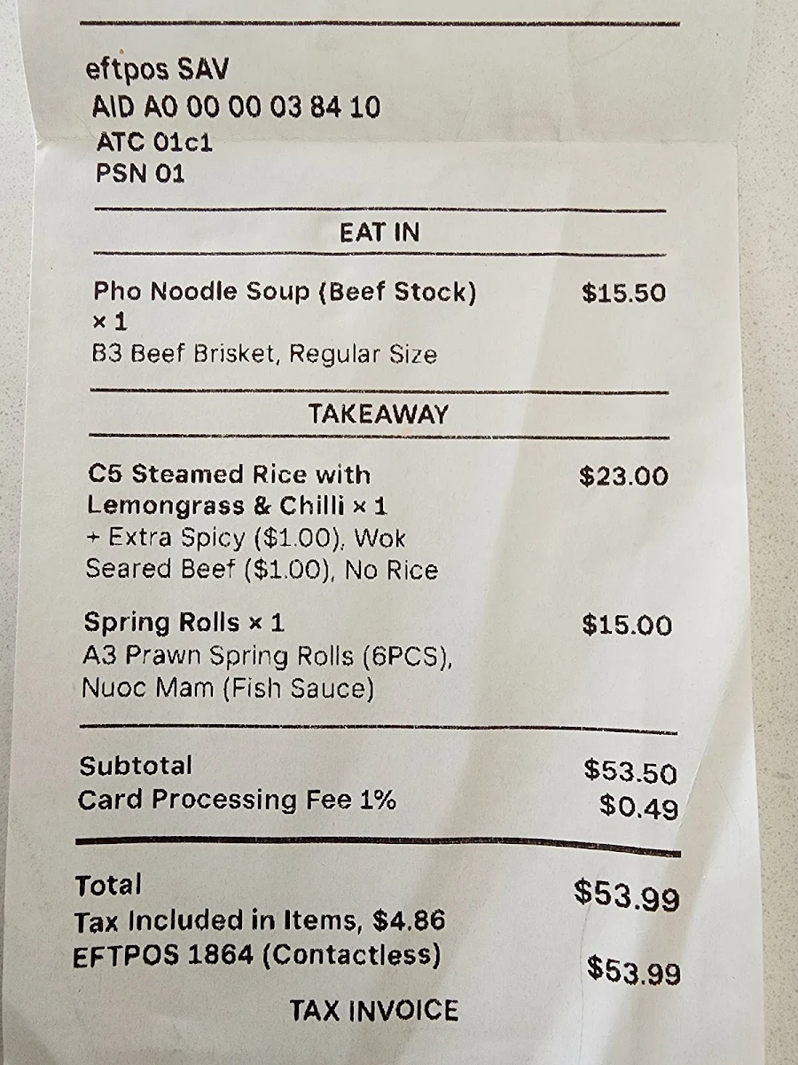 Menu, VHM Bros Craigieburn