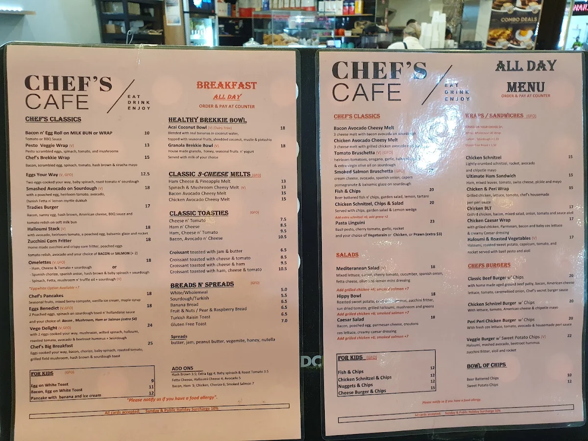 Menu, CHEF'S CAFE GORDON
