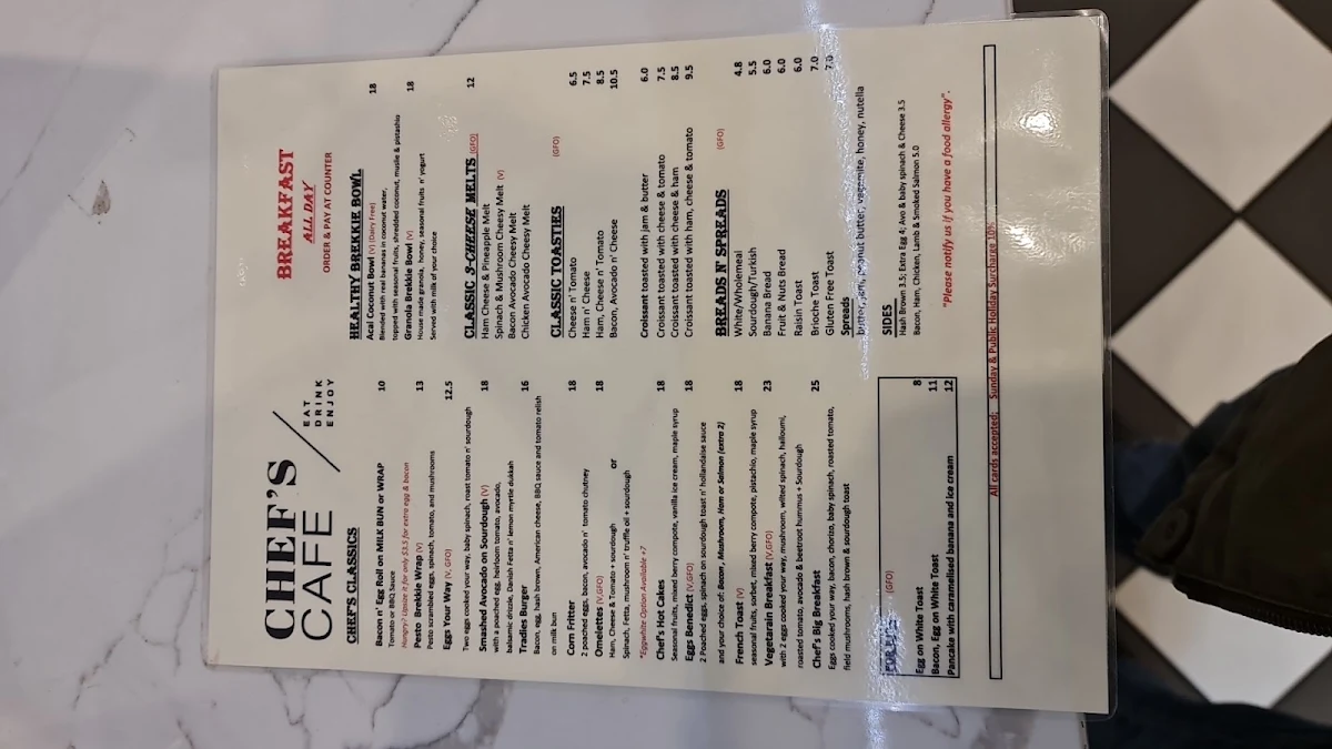 Menu, CHEF'S CAFE GORDON