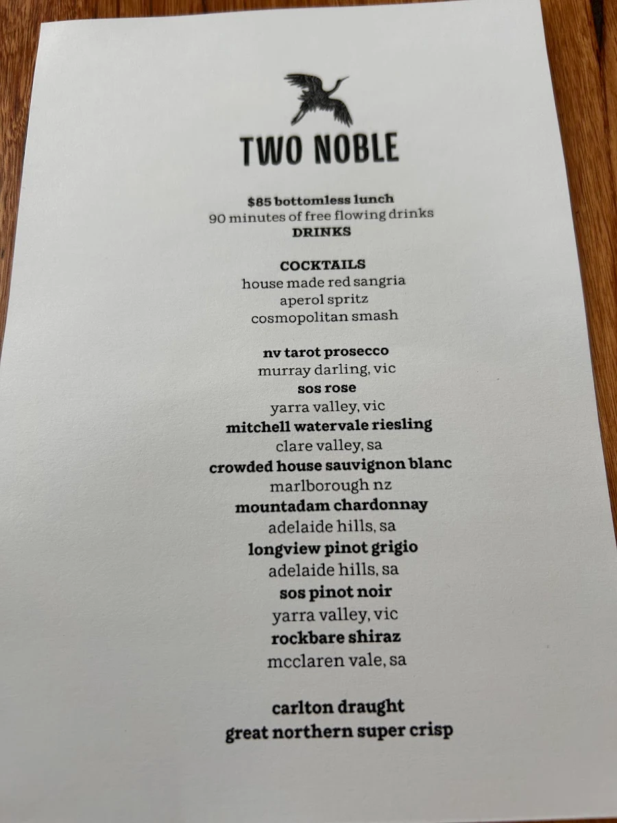 Menu, Two Noble