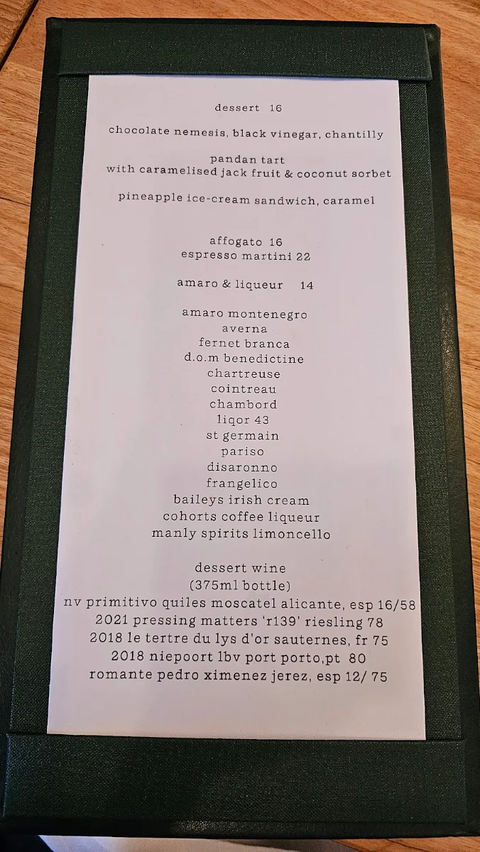 Menu, Two Noble