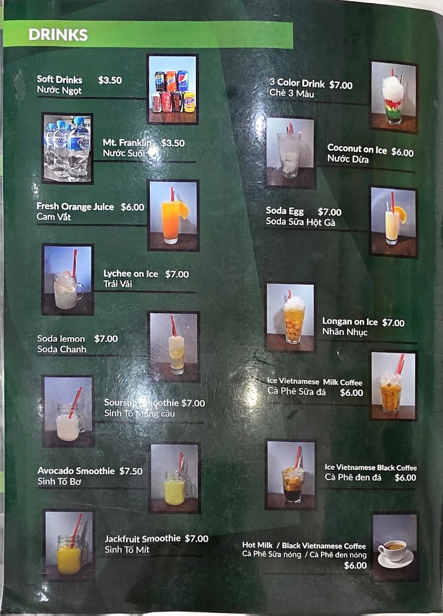 Menu, Pho Hien Saigon