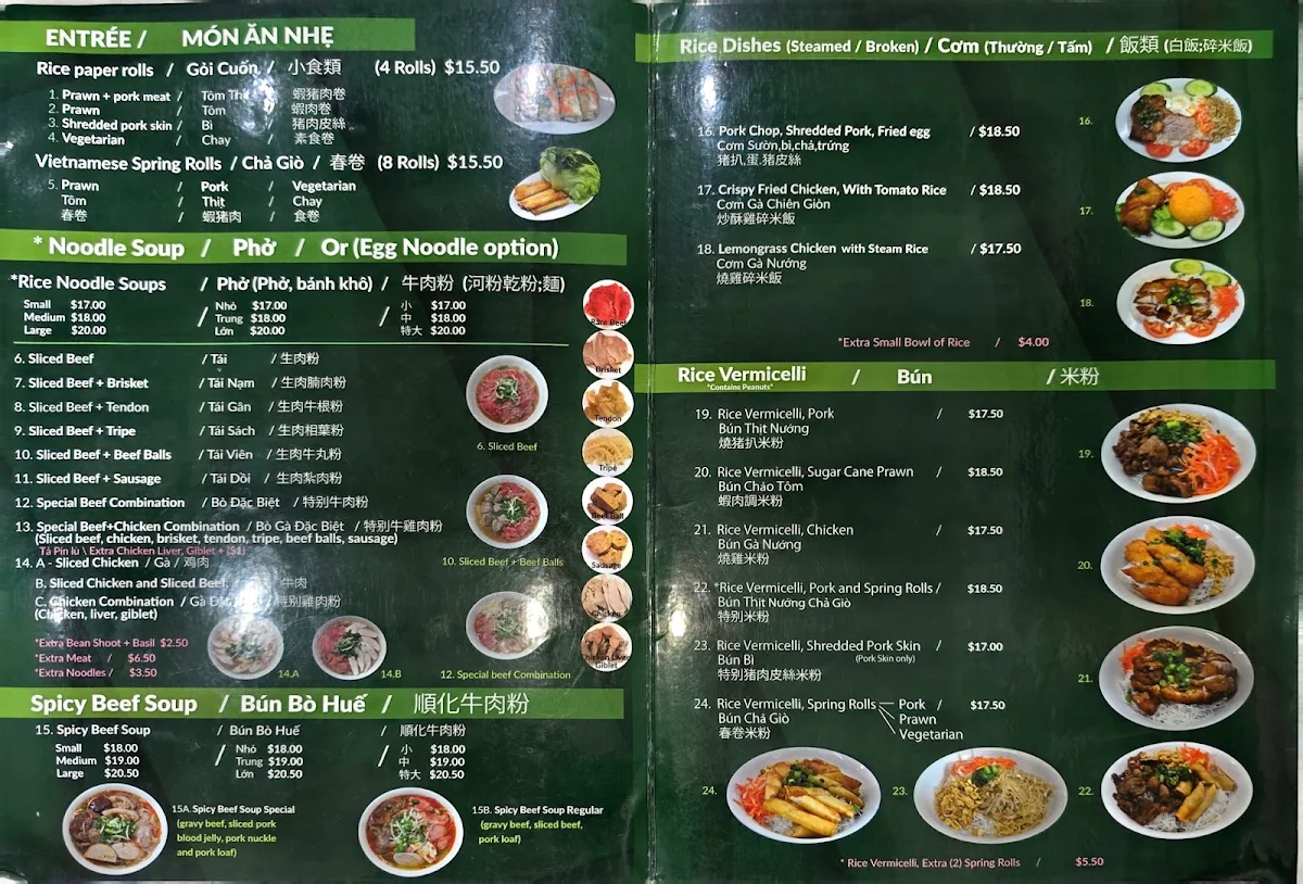 Menu, Pho Hien Saigon