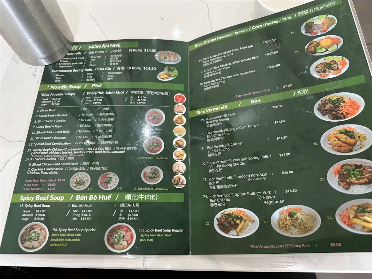 Menu, Pho Hien Saigon