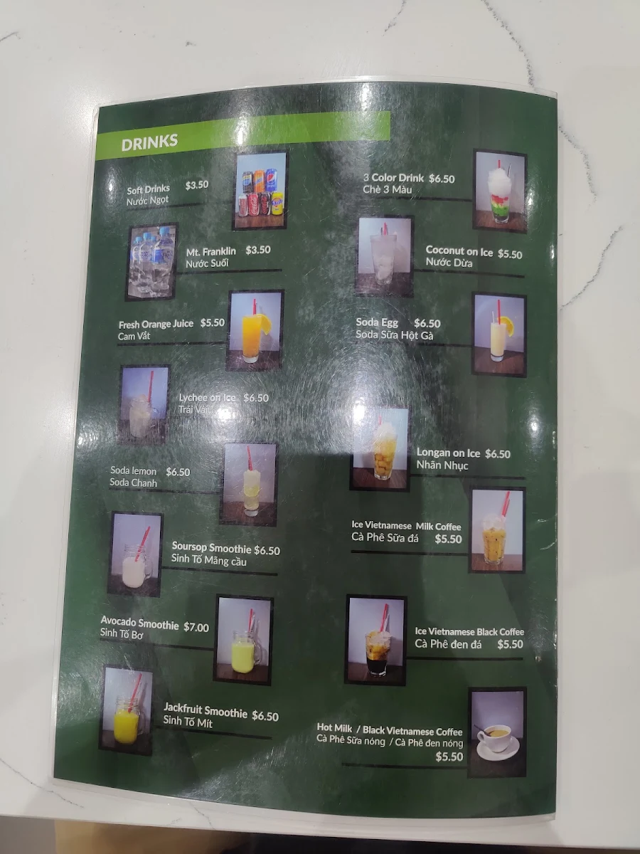 Menu, Pho Hien Saigon