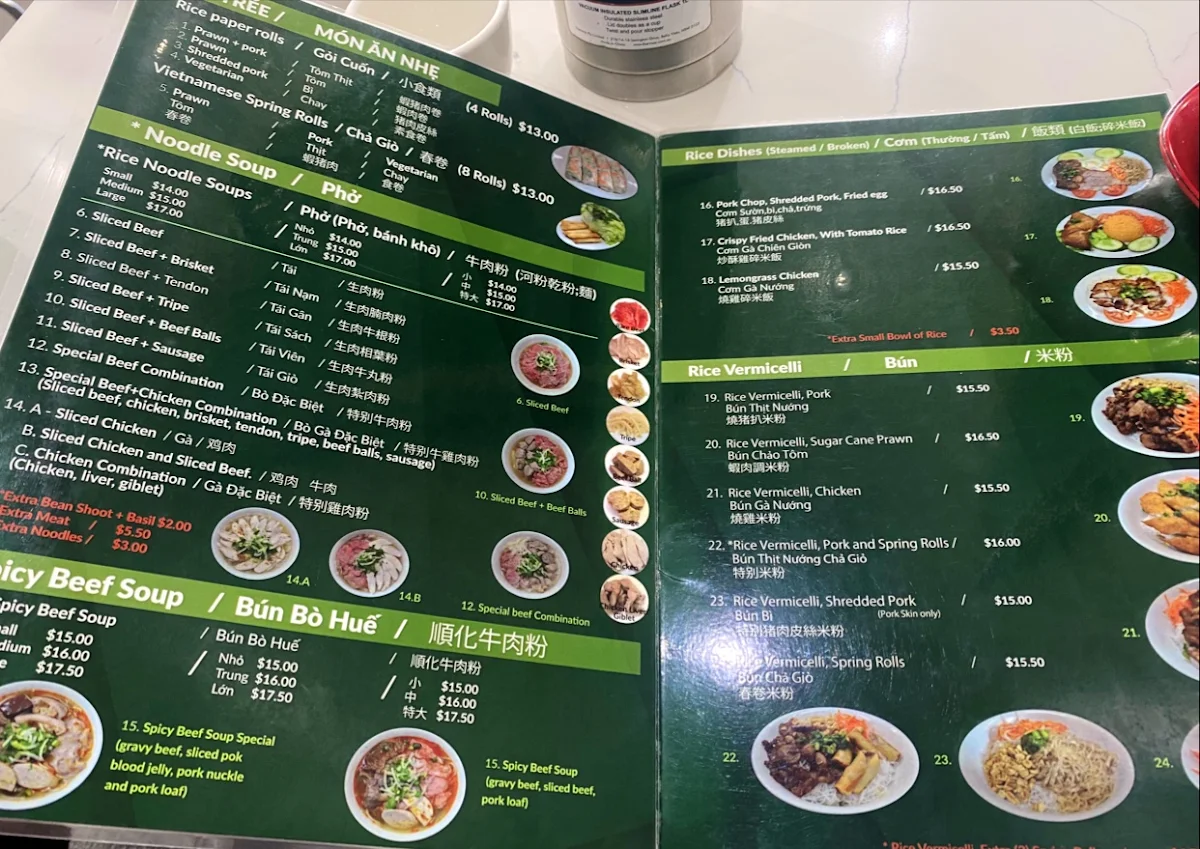 Menu, Pho Hien Saigon