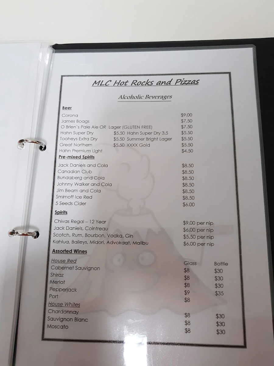 Menu, MLC HOT ROCKS AND PIZZAS