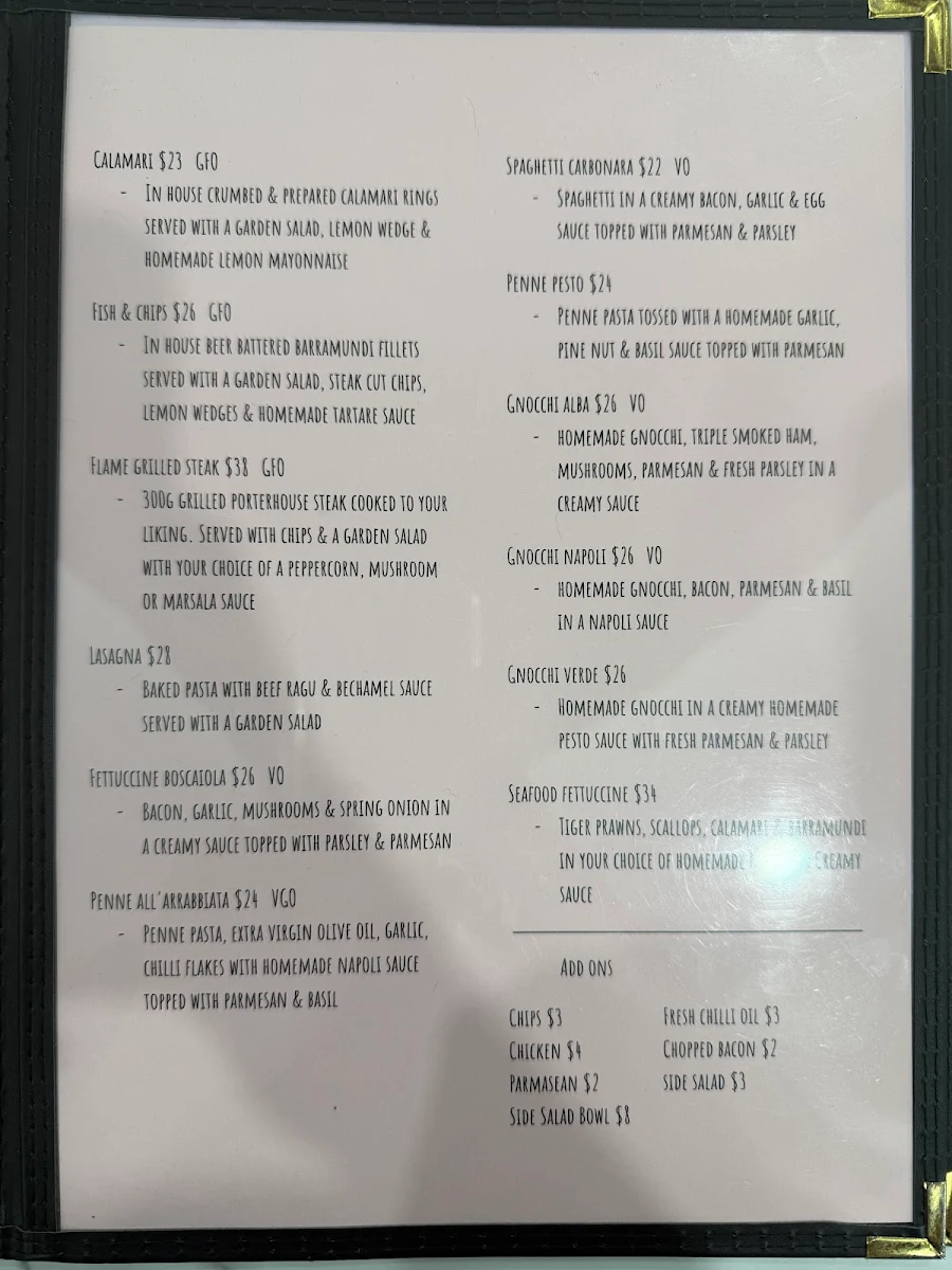 Menu, Familia Restaurant Café Gelati