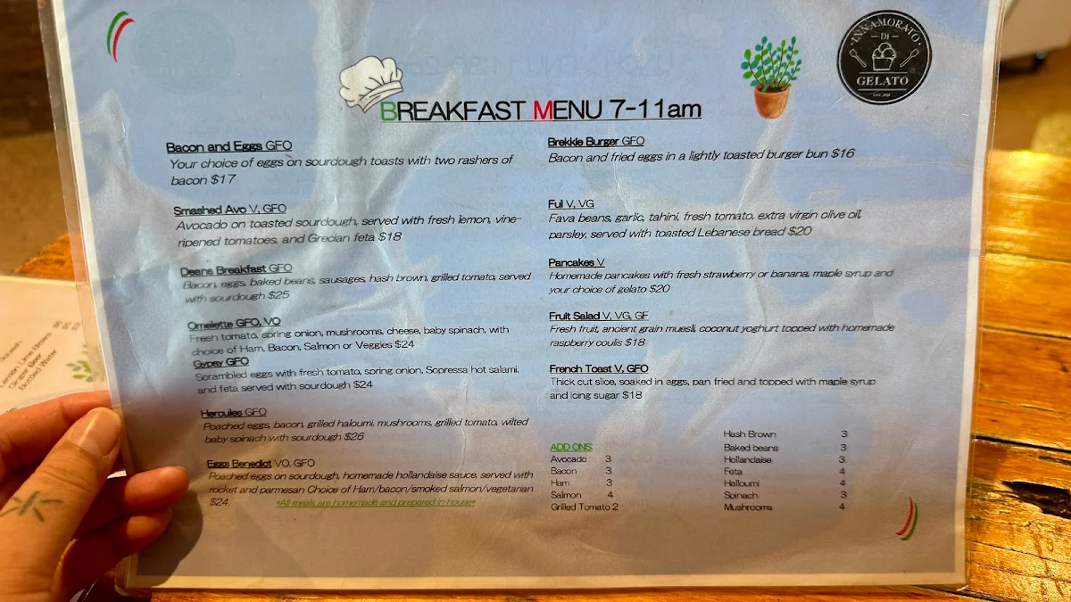Menu, Familia Restaurant Café Gelati