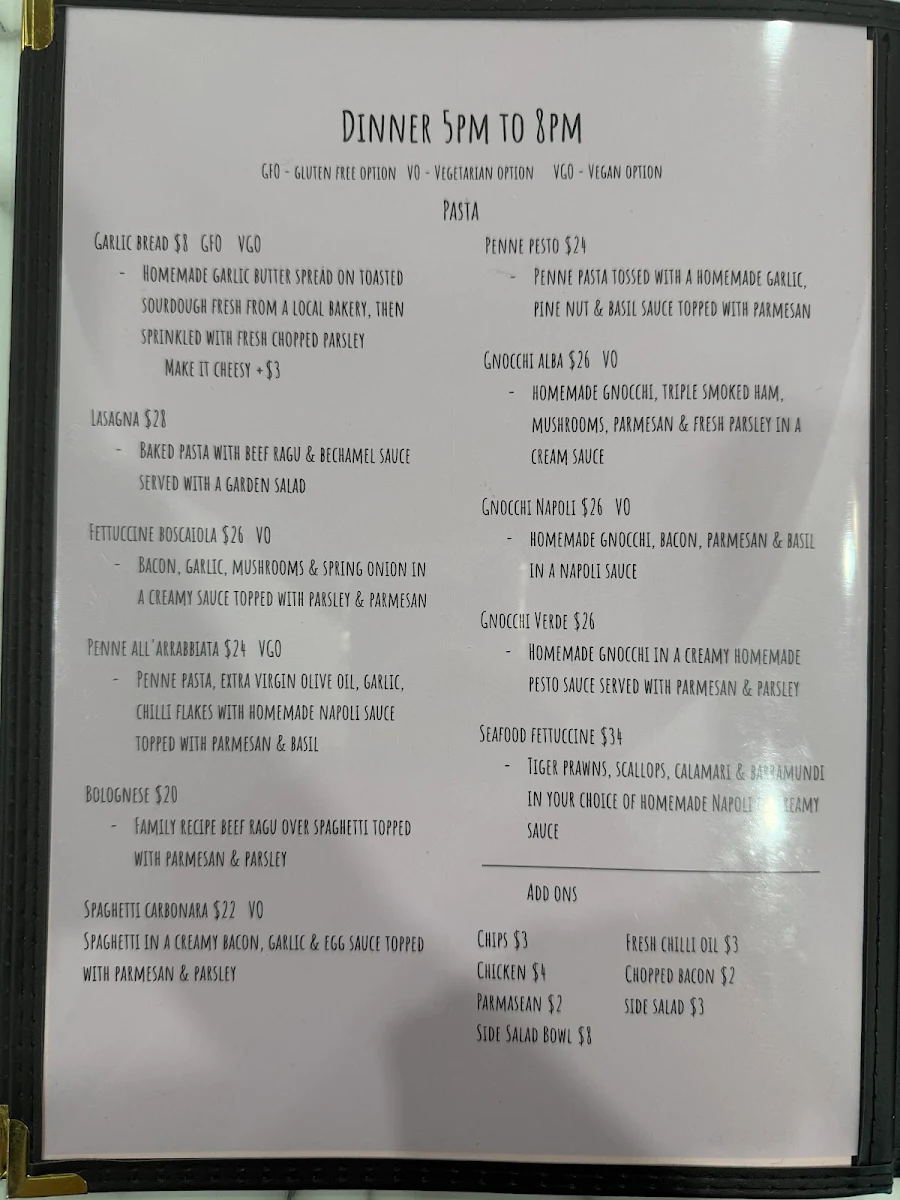 Menu, Familia Restaurant Café Gelati
