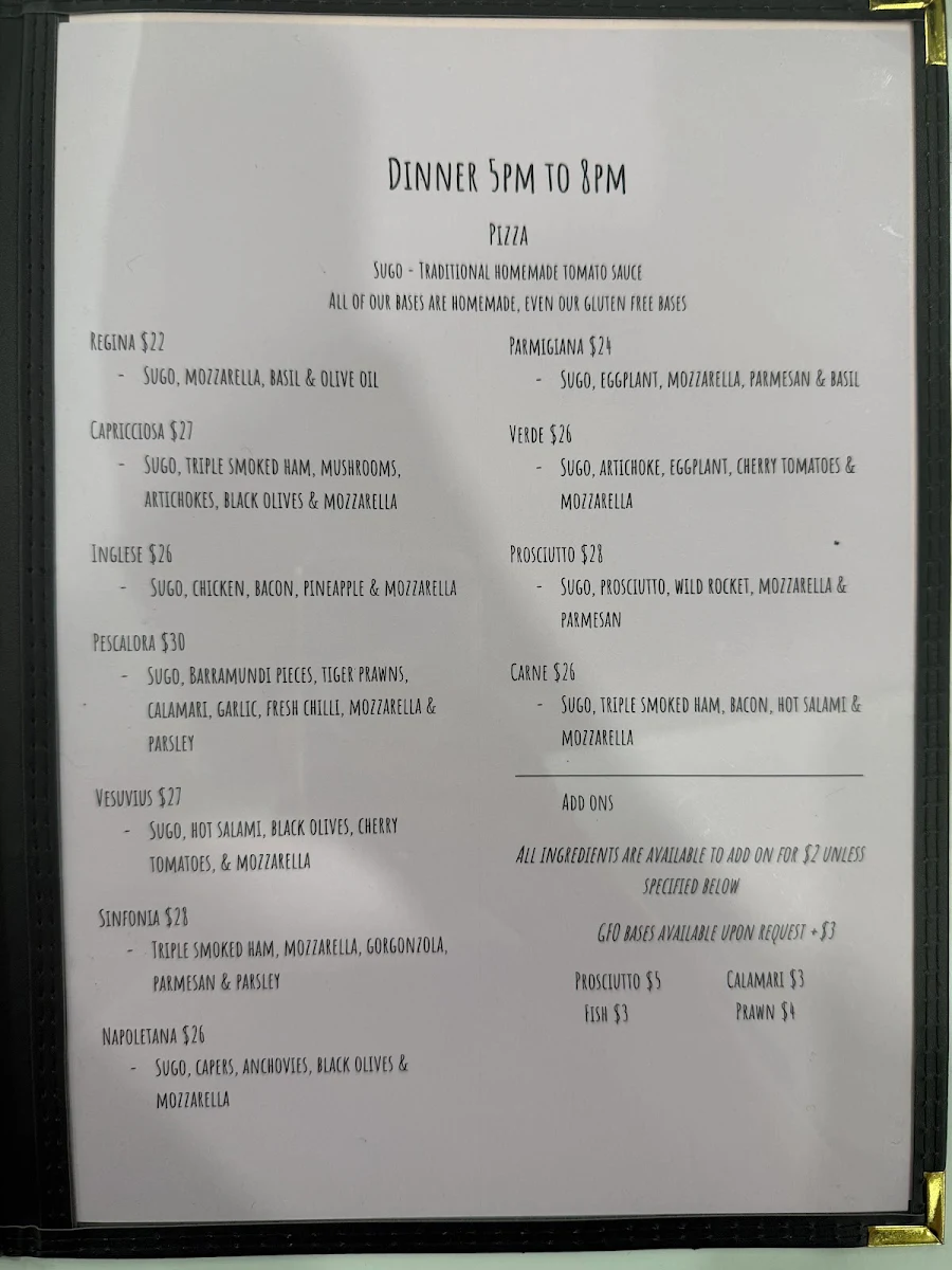 Menu, Familia Restaurant Café Gelati
