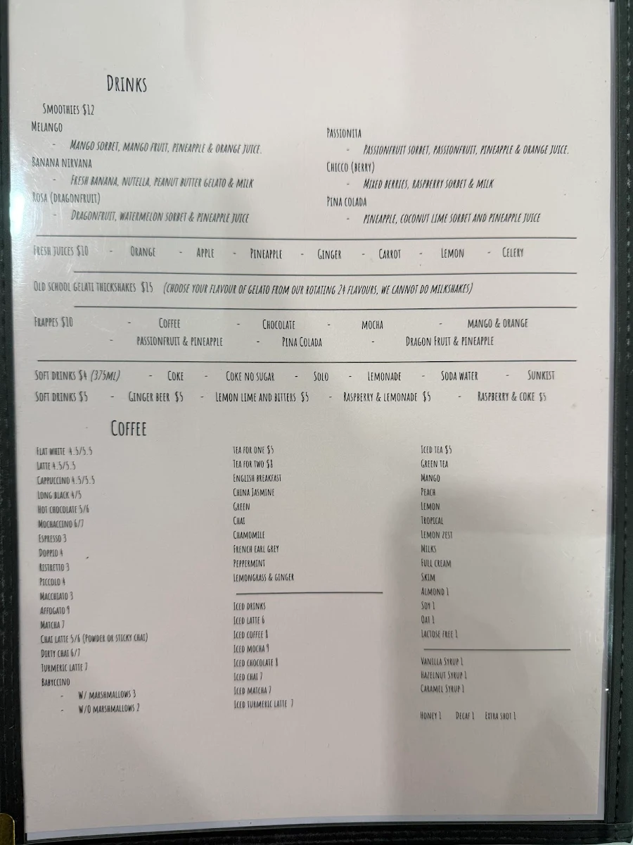 Menu, Familia Restaurant Café Gelati