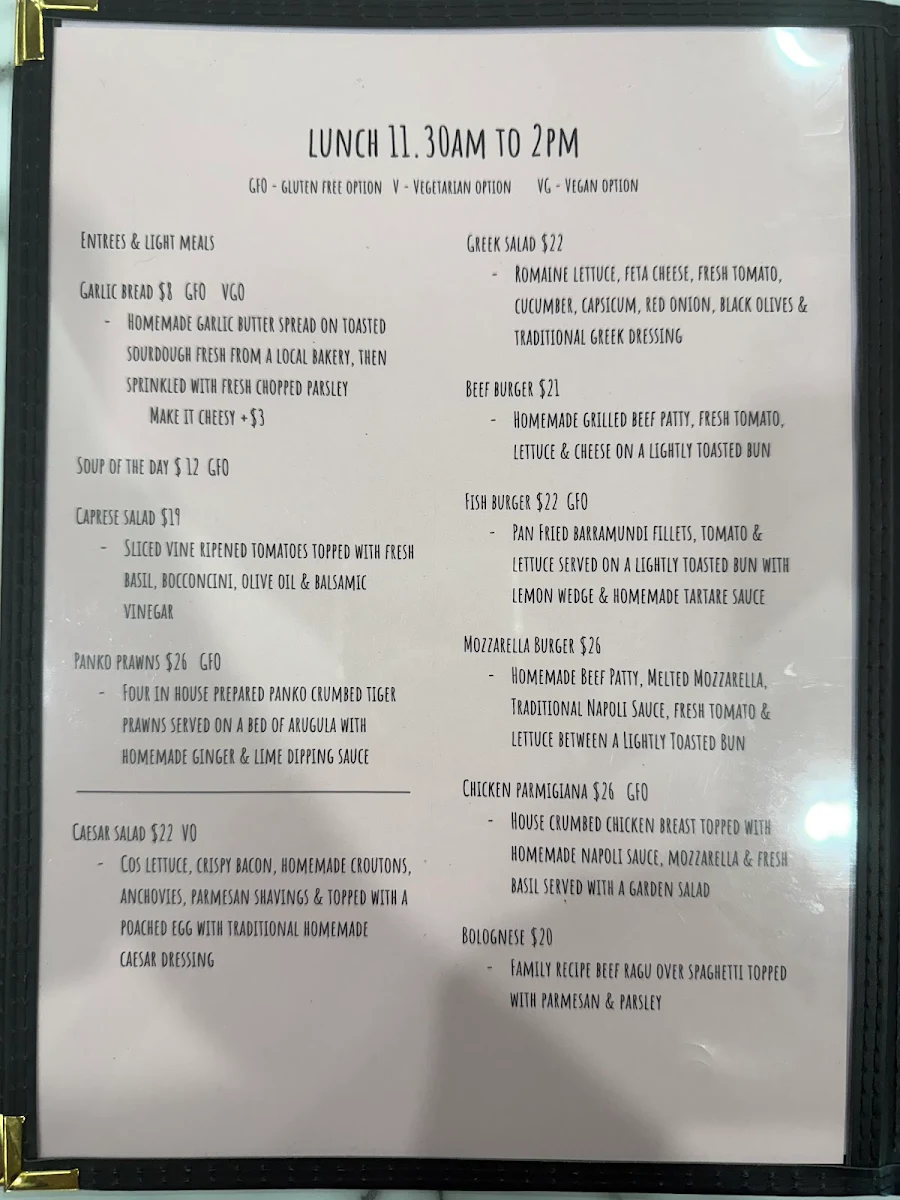 Menu, Familia Restaurant Café Gelati