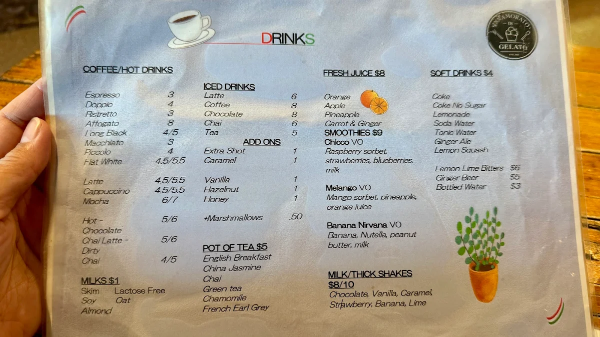 Menu, Familia Restaurant Café Gelati