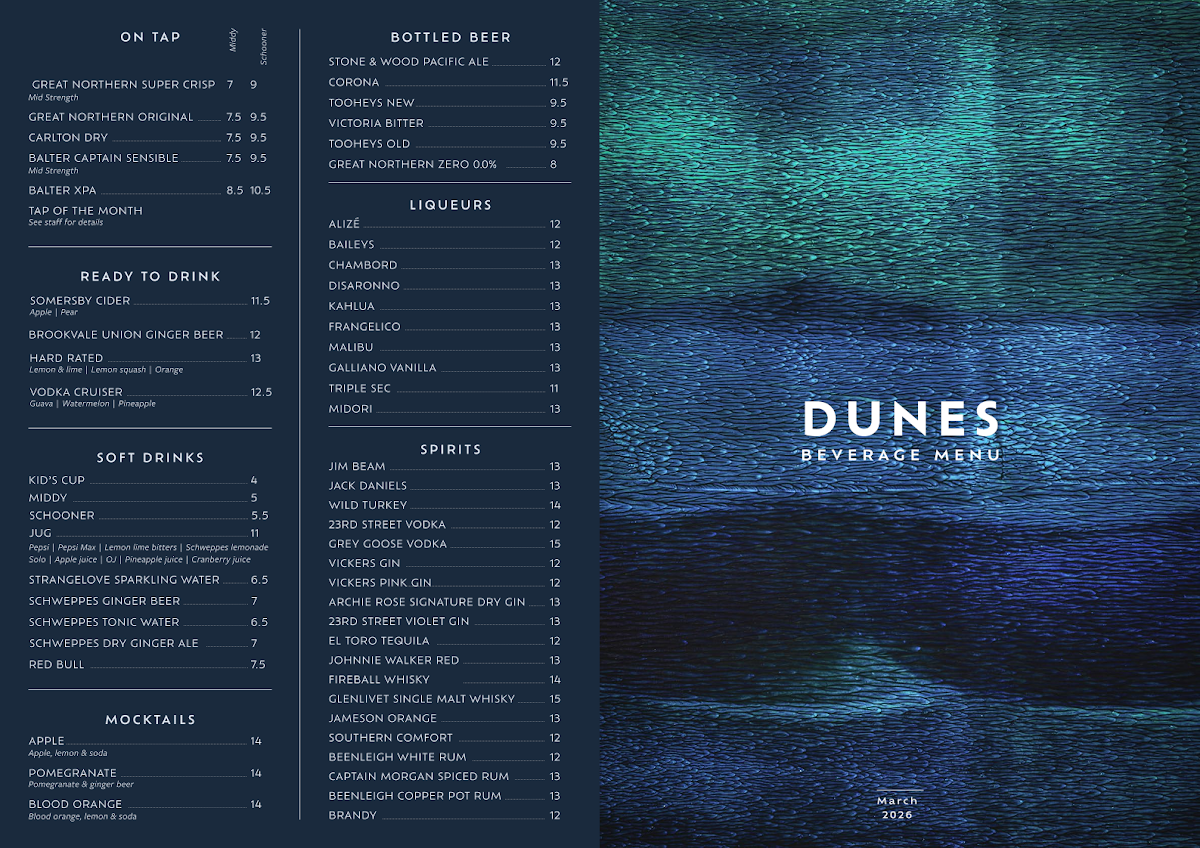 Menu, Dunes by Dish