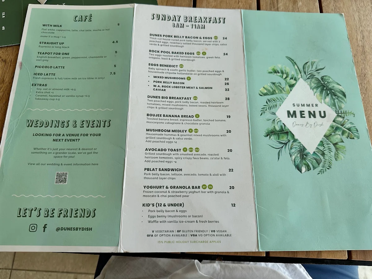Menu, Dunes by Dish
