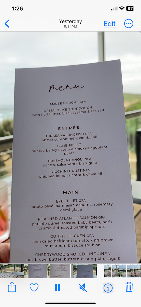 Menu, Dunes by Dish