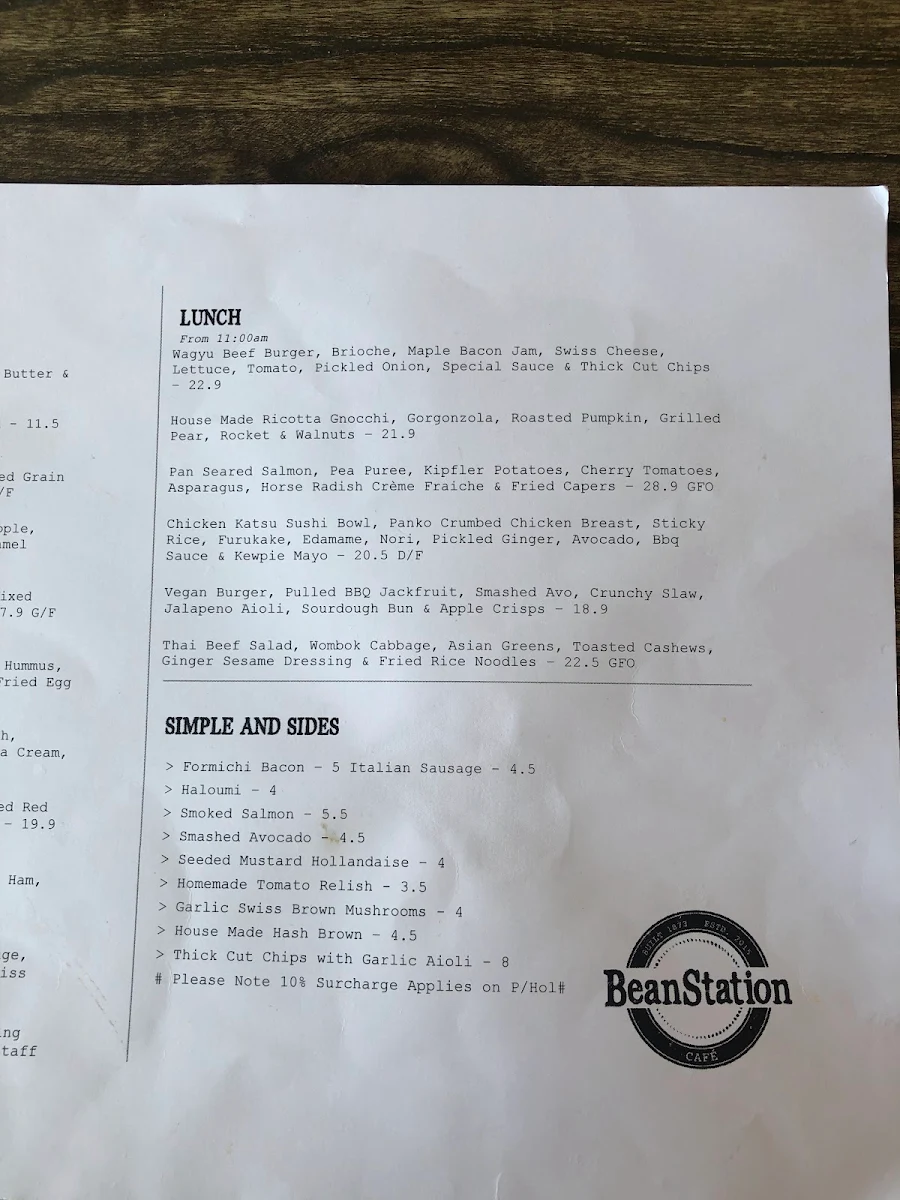 Menu, BeanStation Cafe