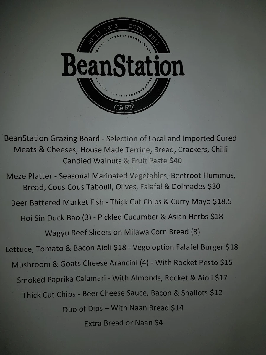Menu, BeanStation Cafe