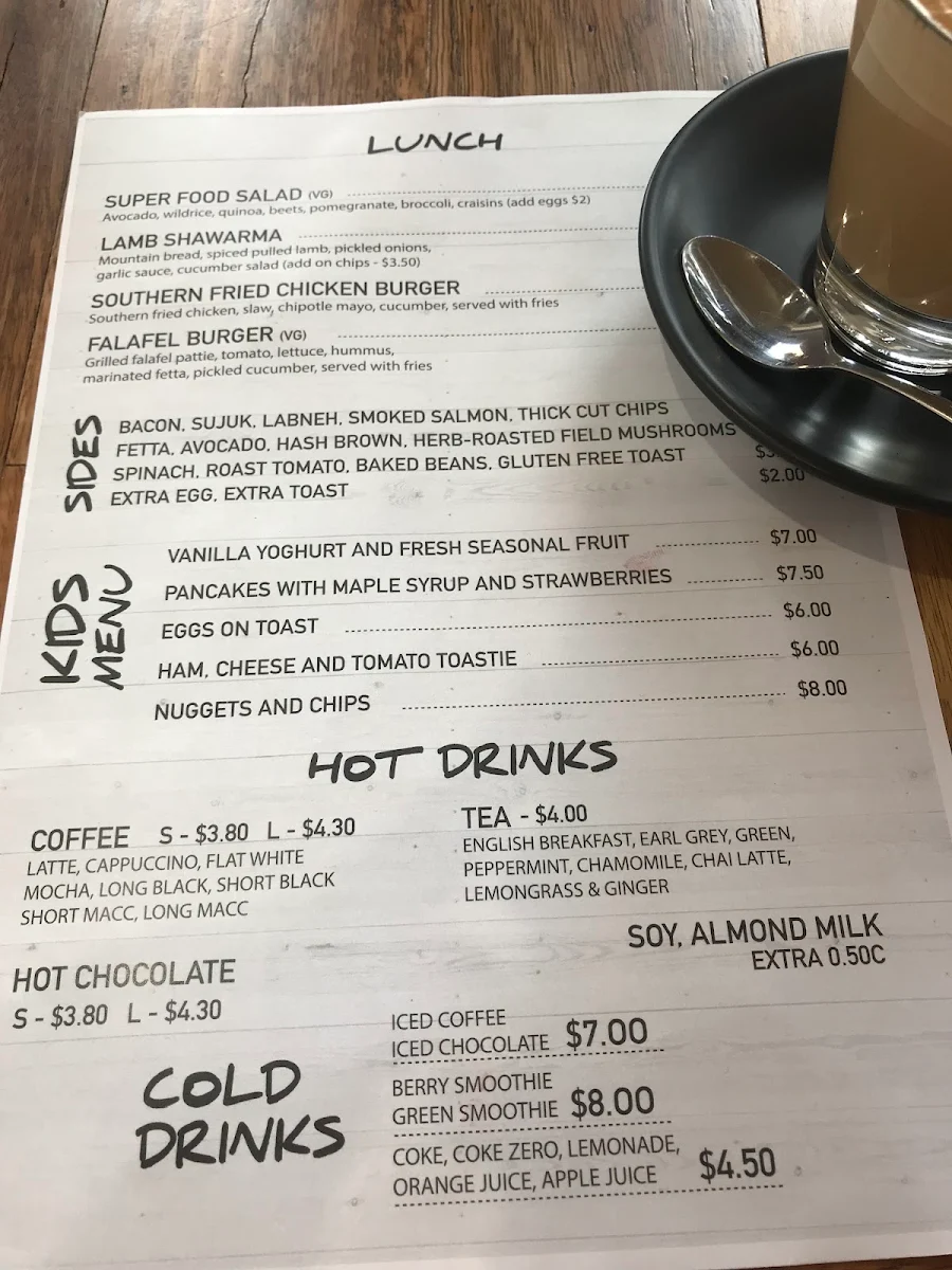 Menu, Phoenician Cafe