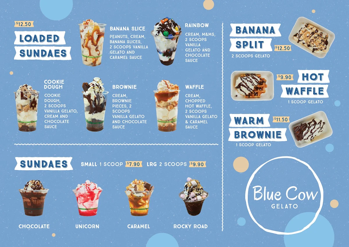 Menu, Blue Cow Gelato Port Macquarie