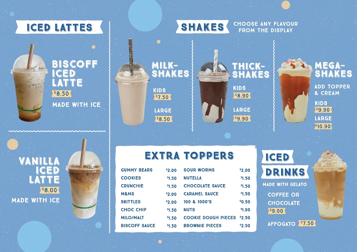 Menu, Blue Cow Gelato Port Macquarie