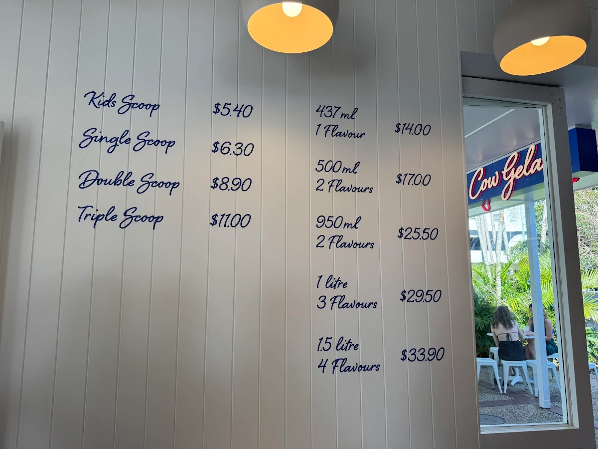 Menu, Blue Cow Gelato Port Macquarie