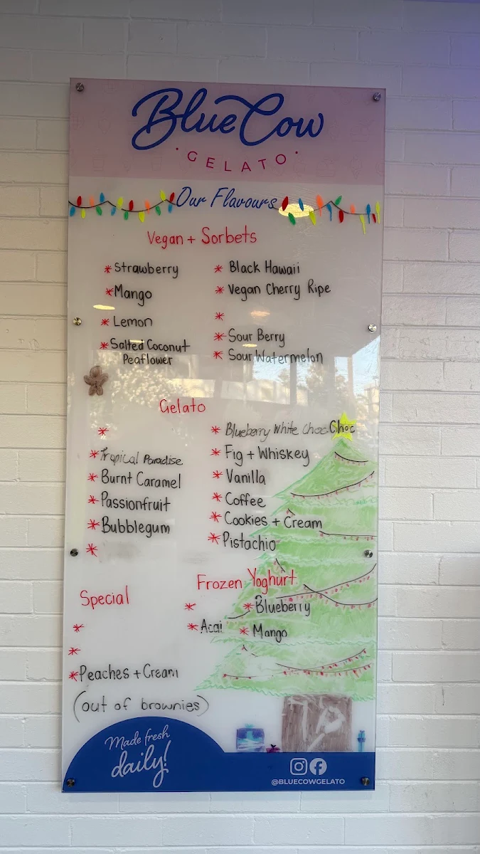 Menu, Blue Cow Gelato Port Macquarie