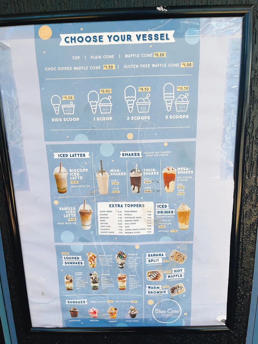 Menu, Blue Cow Gelato Port Macquarie