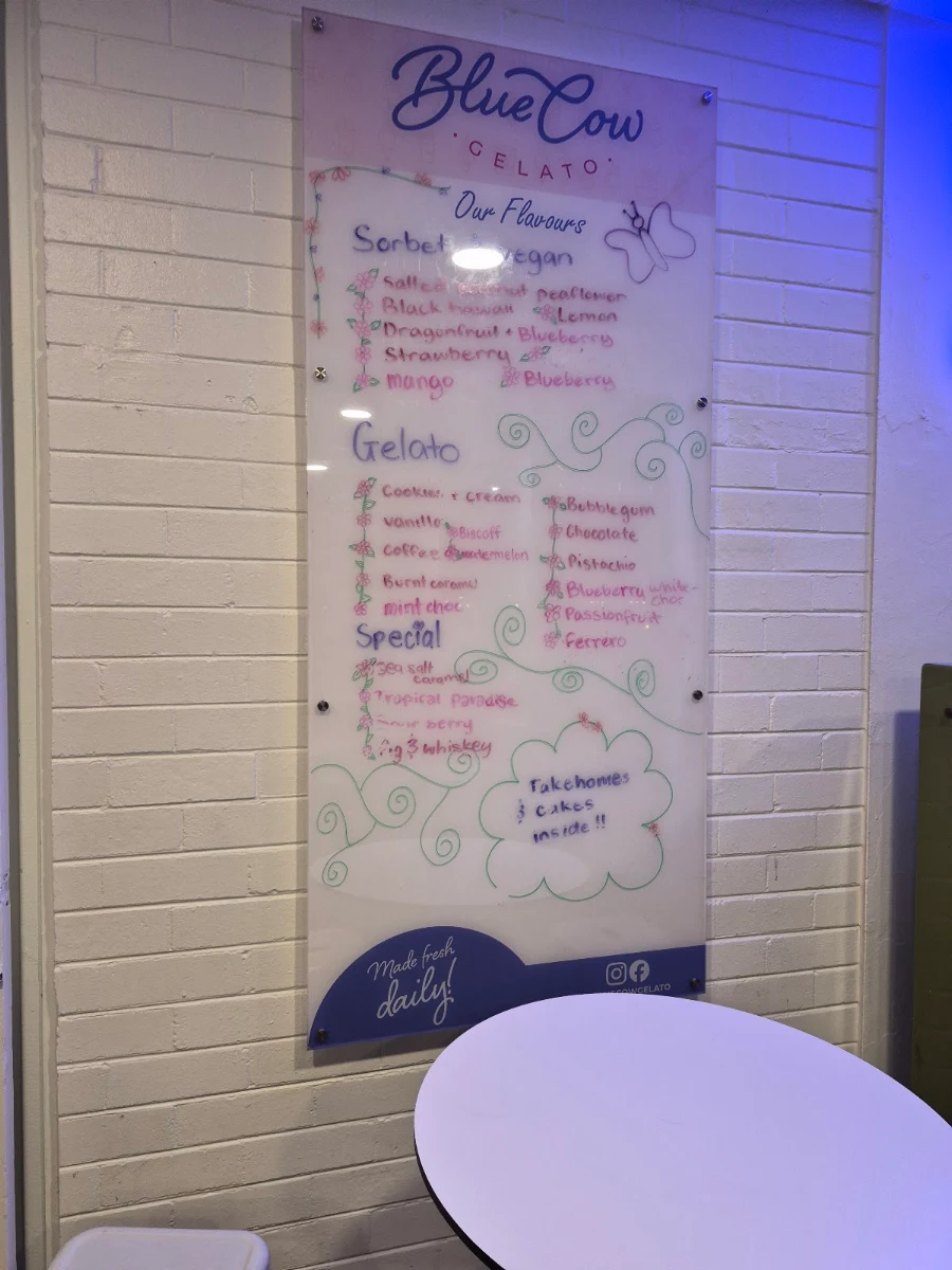 Menu, Blue Cow Gelato Port Macquarie