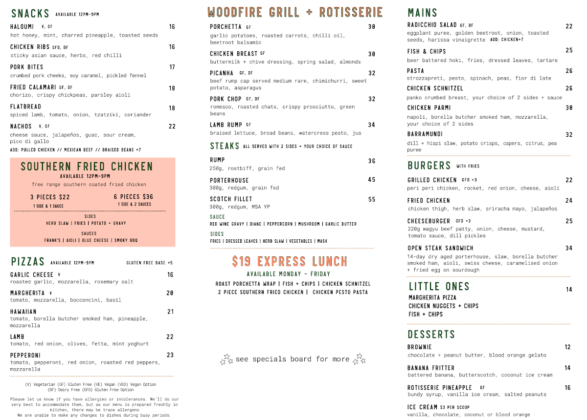 Menu, Astor Hotel Albury