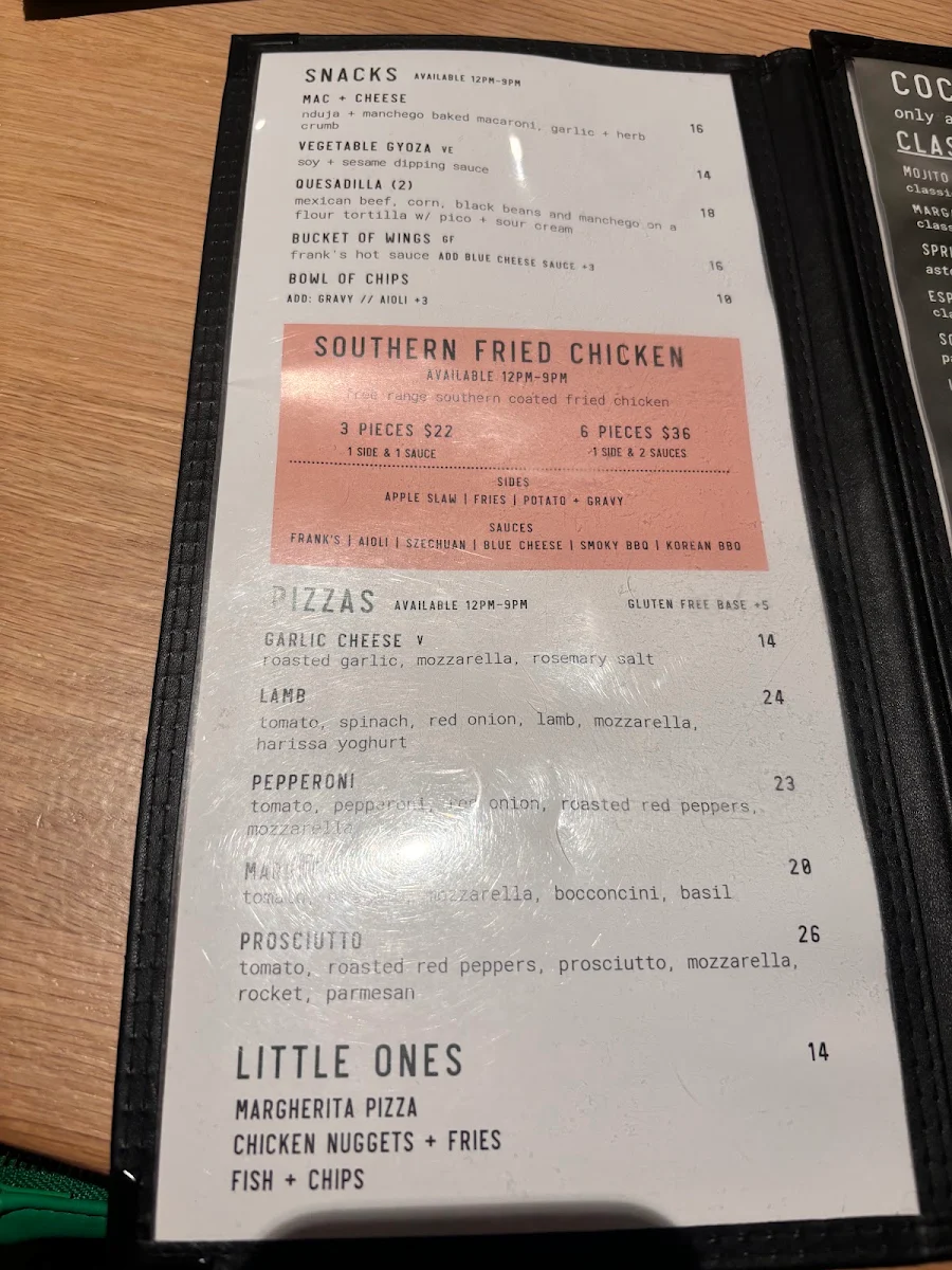 Menu, Astor Hotel Albury