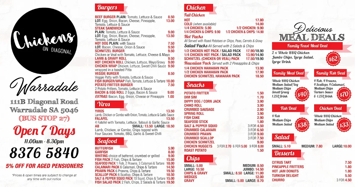 Menu, Chickens on Diagonal