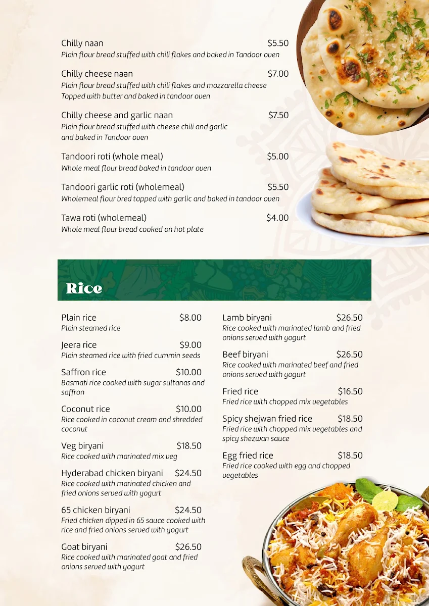 Menu, The Spice Haven