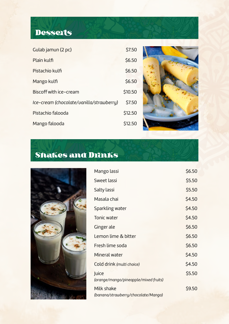 Menu, The Spice Haven