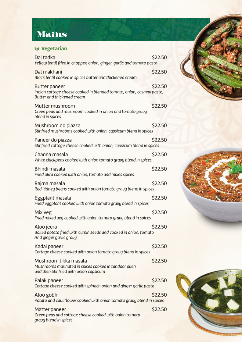 Menu, The Spice Haven