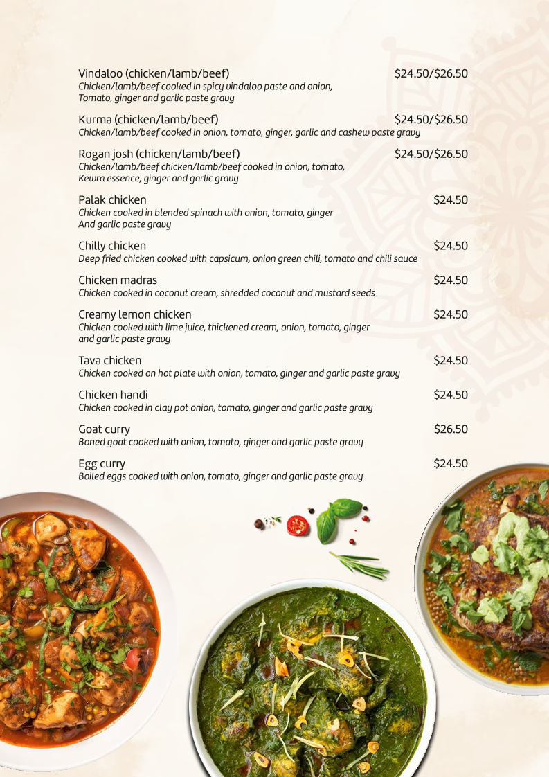 Menu, The Spice Haven